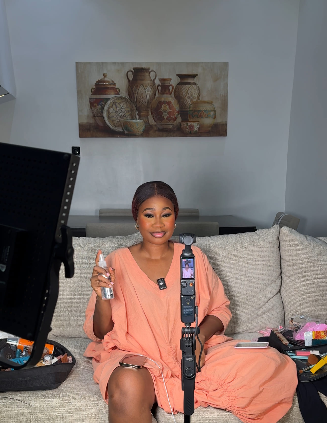 Dr Faith recording content at home