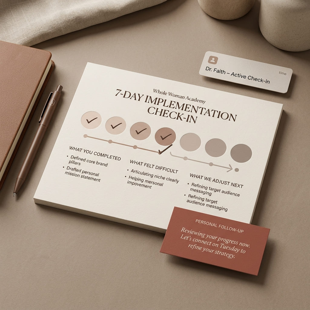 Seven-day implementation review dashboard mockup