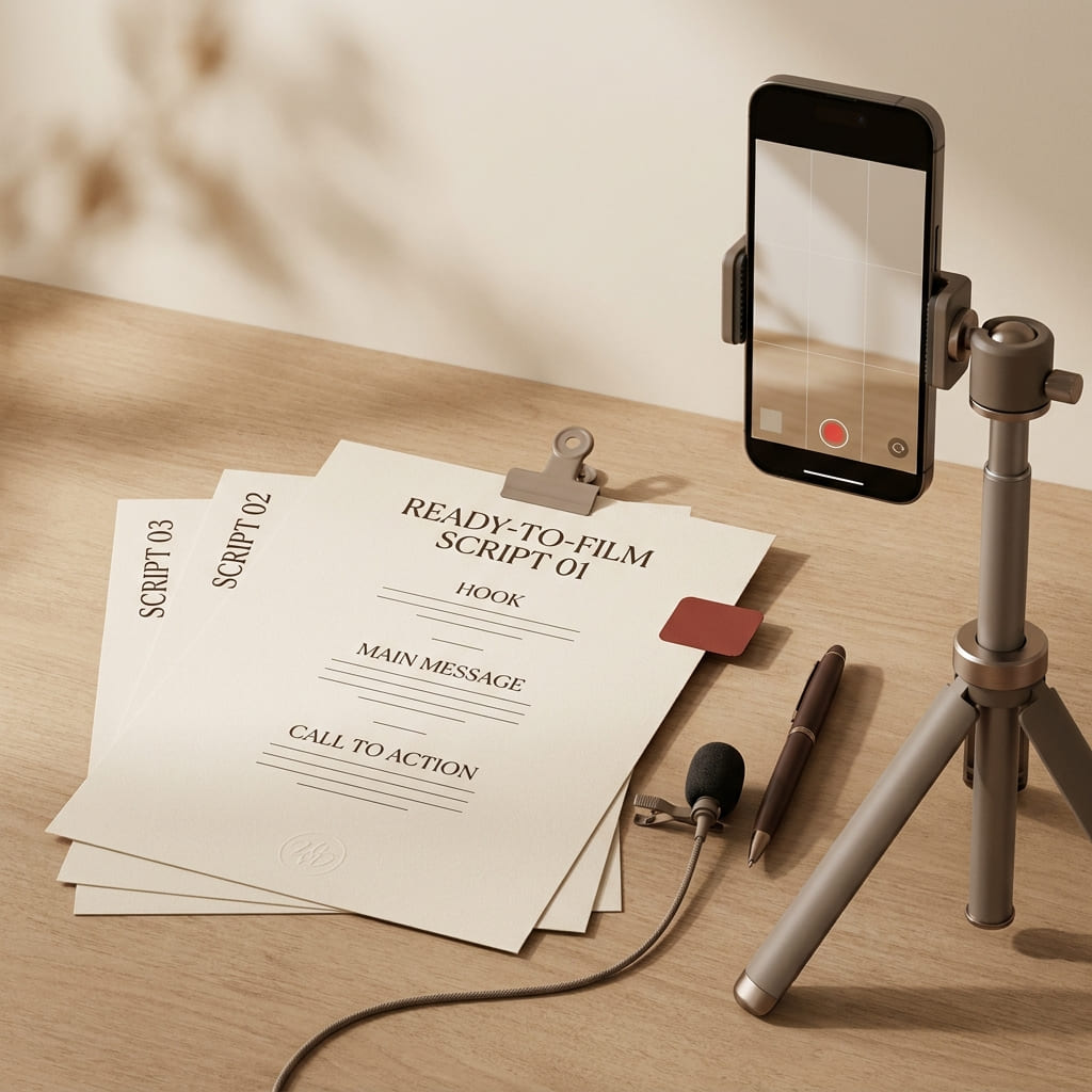 Ready-to-film scripts and phone setup mockup
