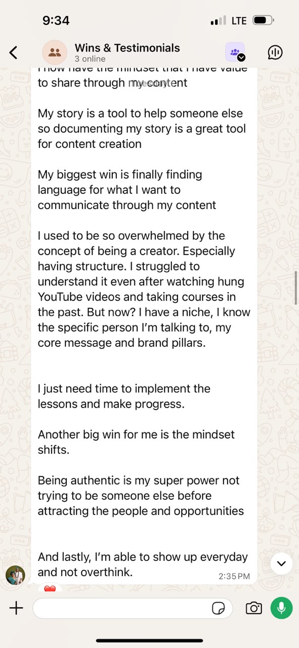 Whole Woman Academy client testimonial screenshot