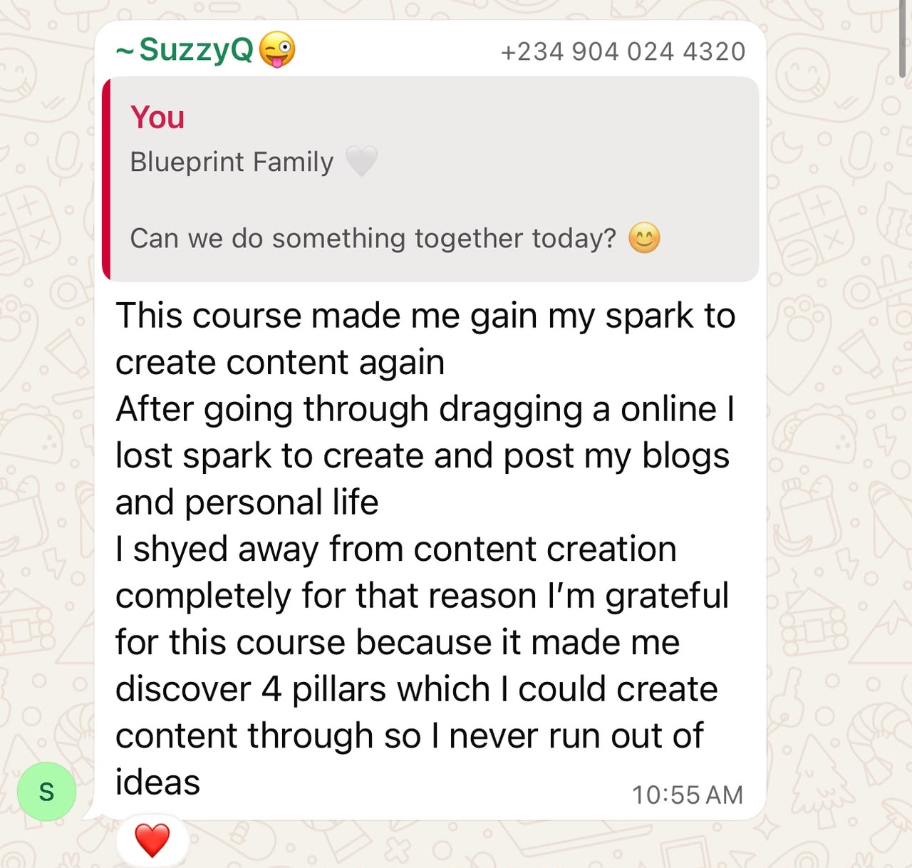 Suzzy Q testimonial screenshot